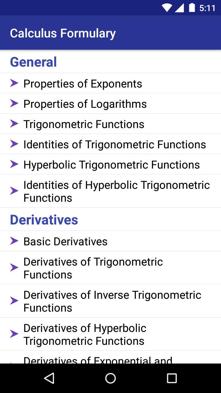 Calculus Formulary